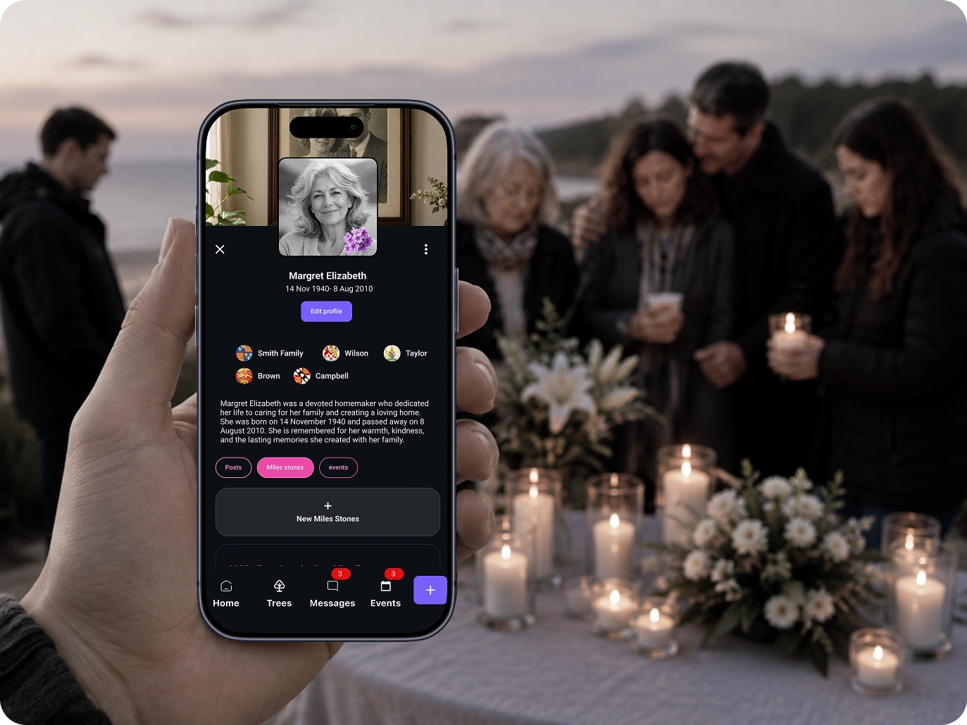 Diwalco family remembrance mobile interface